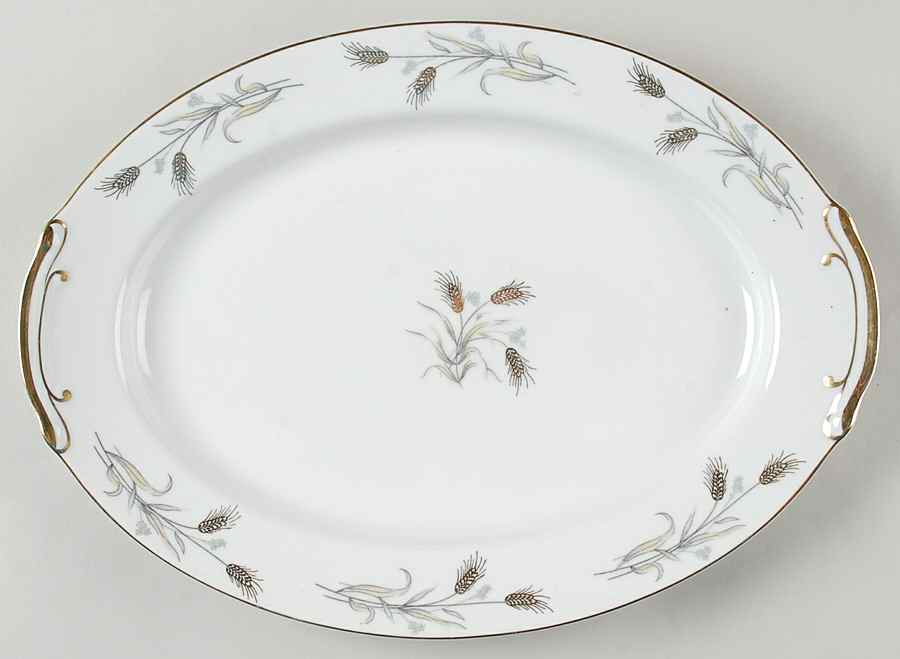 Gold Wheat 14" Oval Serving Platter by Empress (Japan)-1