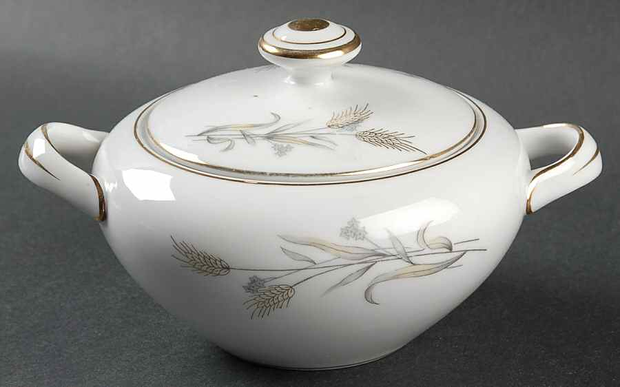 Gold Wheat Sugar Bowl & Lid by Empress (Japan)-1
