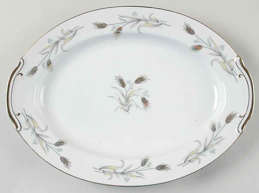 Gold Wheat 11" Oval Serving Platter by Empress (Japan)-1