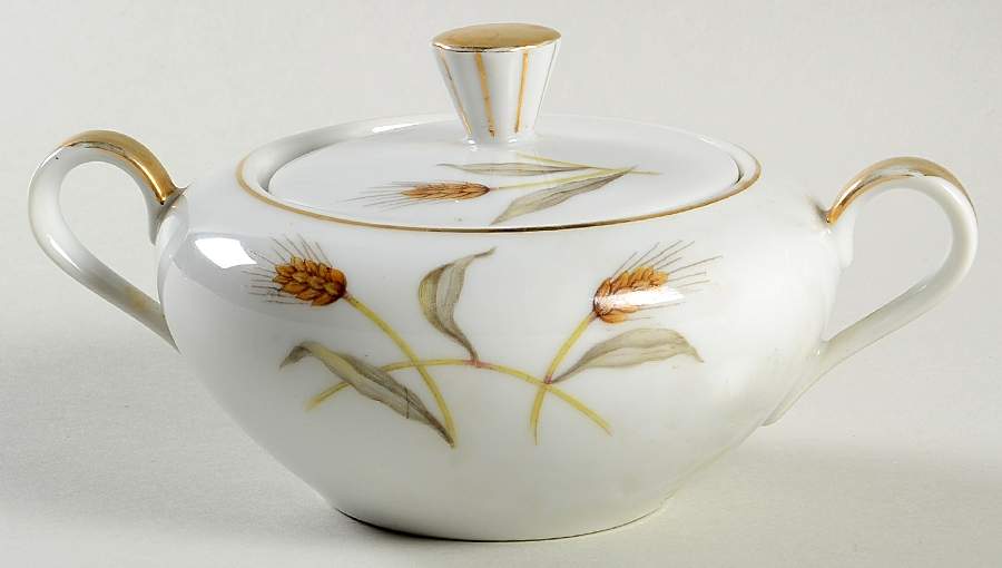 Golden Wheat Sugar Bowl & Lid by Empress (Japan)-1