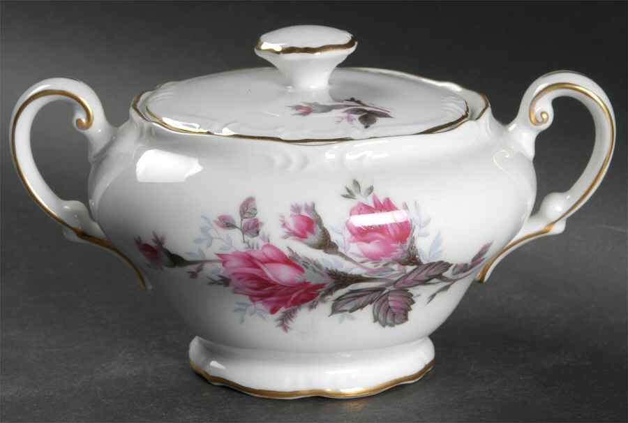 Gray Moss Rose (Scalloped) Sugar Bowl & Lid by Empress (Japan)-1