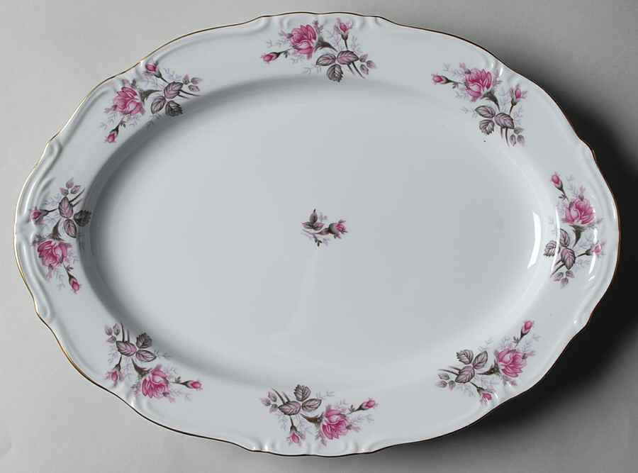 Gray Moss Rose (Scalloped) 14" Oval Serving Platter by Empress (Japan)-1