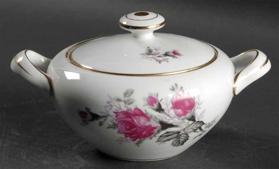Gray Moss Rose (Smooth) Sugar Bowl & Lid by Empress (Japan)-1