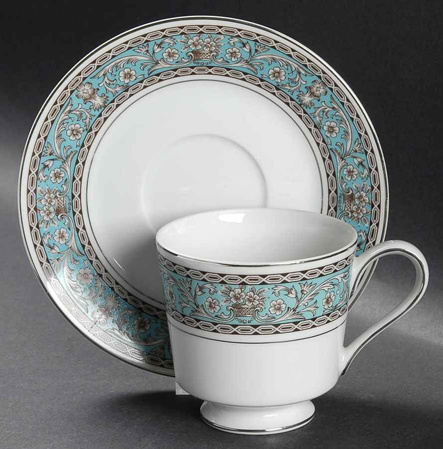 Lucinda (Turquoise Rim) Footed Cup & Saucer Set by Empress (Japan)-1
