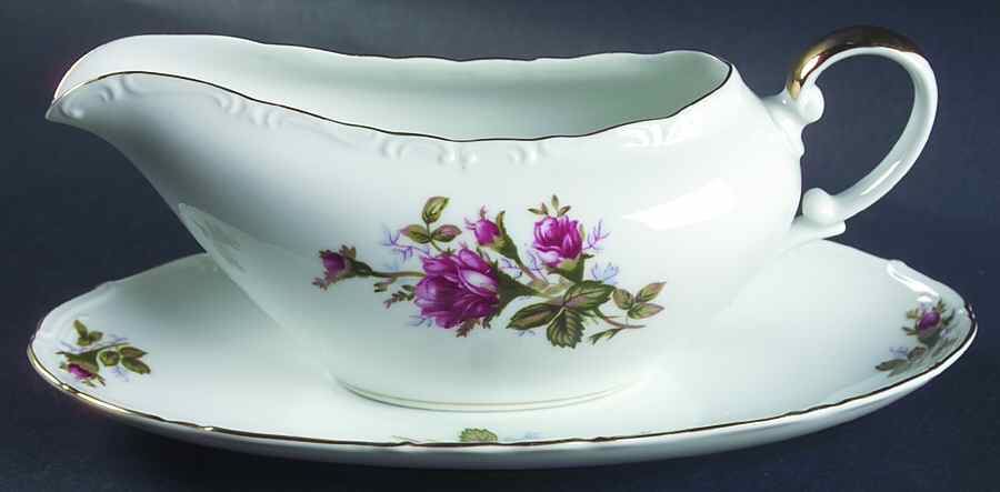 Moss Rose Gravy Boat & Underplate/Relish by Empress (Japan)-1
