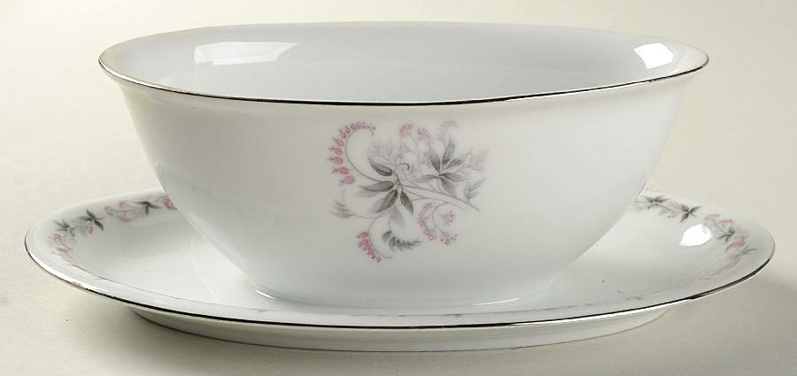Pink Valley Gravy Boat with Attached Underplate by Empress (Japan)-1