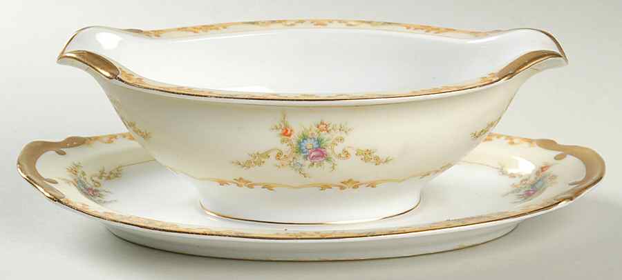 Rosaria Gravy Boat with Attached Underplate by Empress (Japan)-1