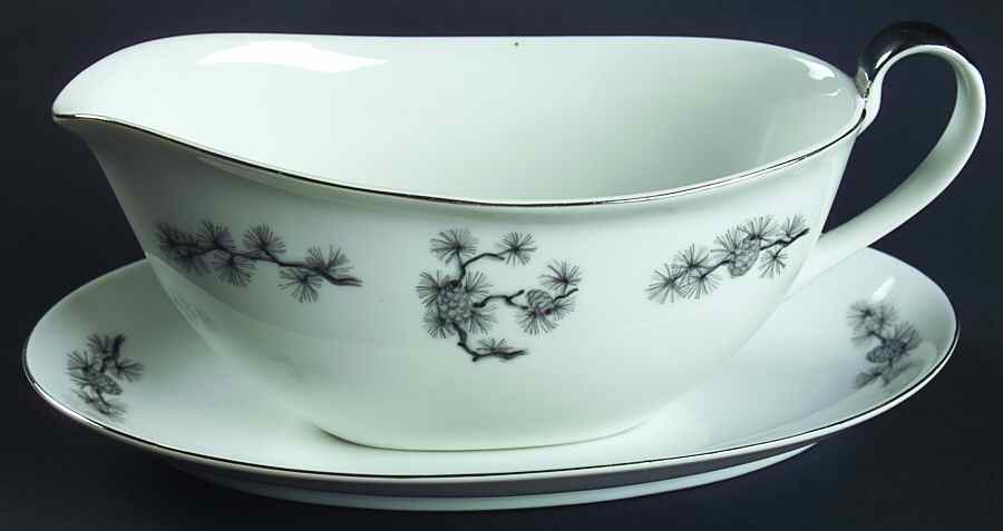 Silver Cone Gravy Boat & Underplate by Empress (Japan)-1