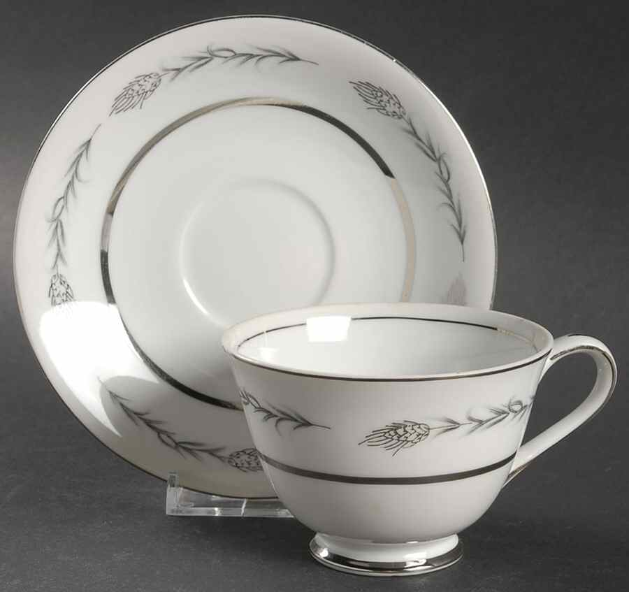 Silver Wheat (1106) Footed Cup & Saucer Set by Empress (Japan)-1