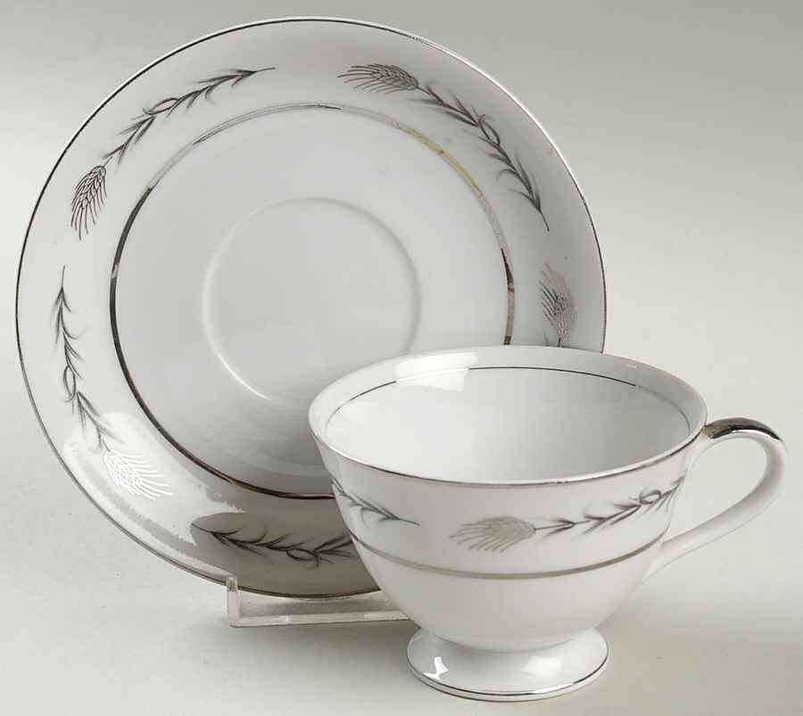 Silver Wheat (810) Footed Cup & Saucer Set by Empress (Japan)-1