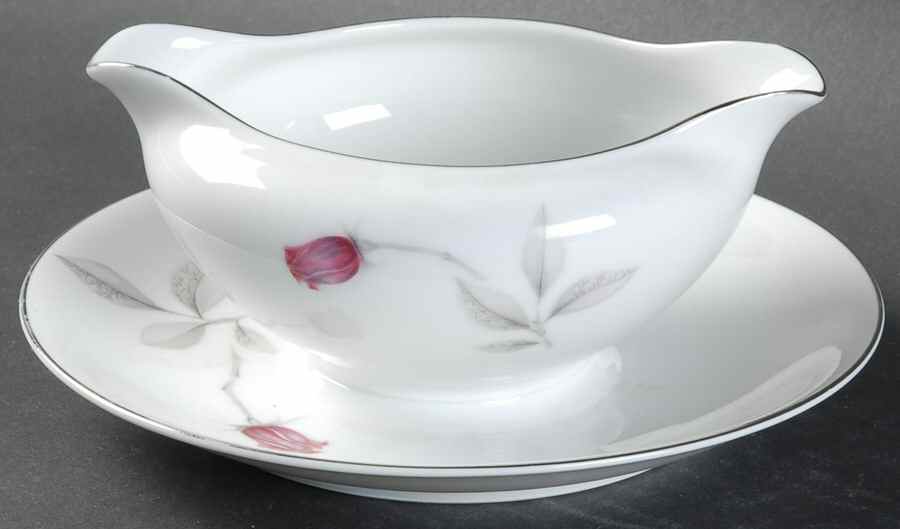 Tea Rose Gravy Boat with Attached Underplate by Empress (Japan)-1