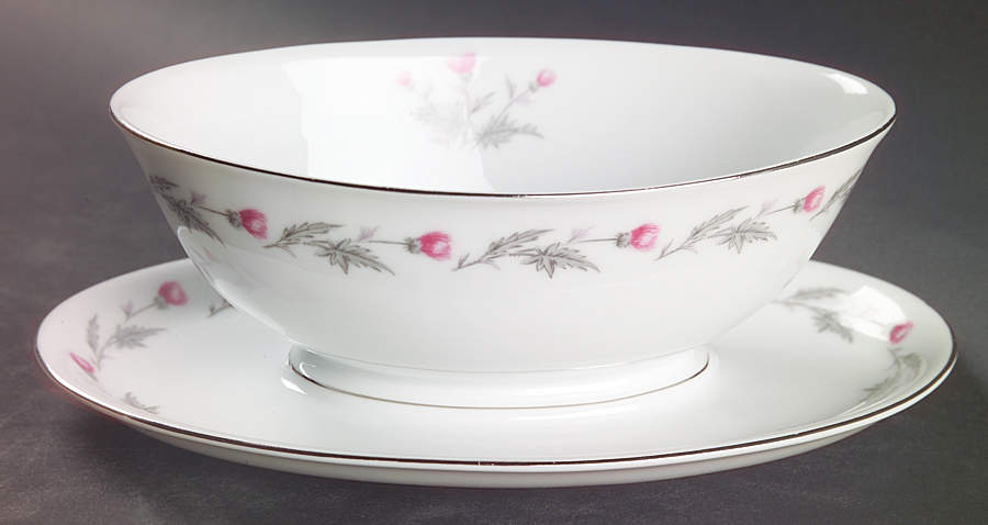 Thistle Gravy Boat with Attached Underplate by Empress (Japan)-1