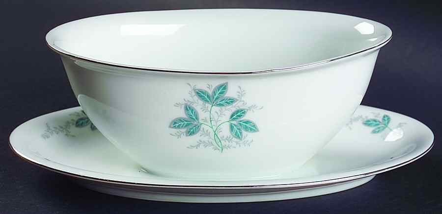 Turquoise Gravy Boat with Attached Underplate by Empress (Japan)-1