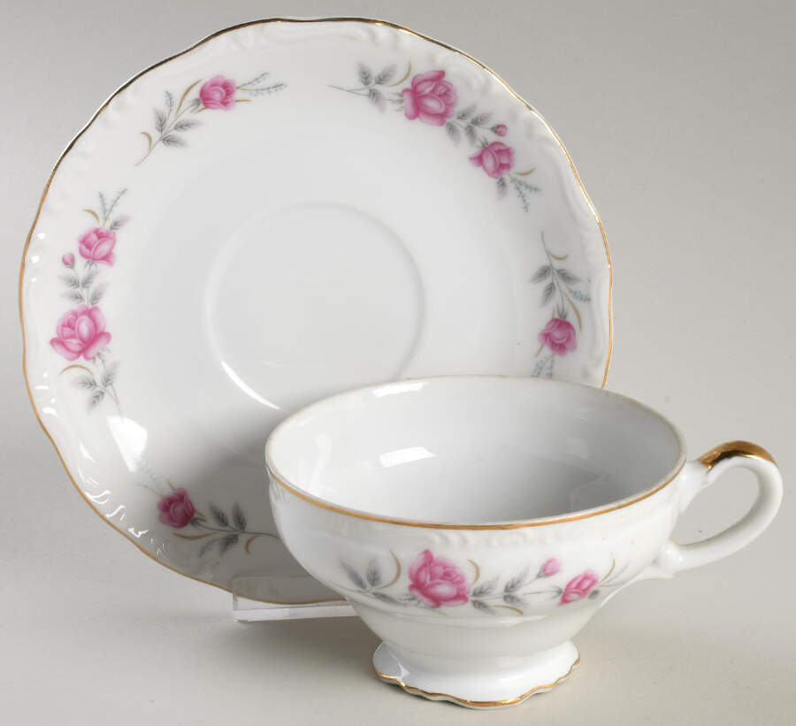 Wild Rose Footed Cup & Saucer Set by Empress (Japan)-1