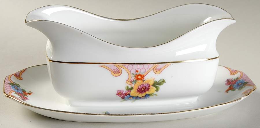 Bridal Rose (White Background) Gravy Boat with Attached Underplate by Epiag-1