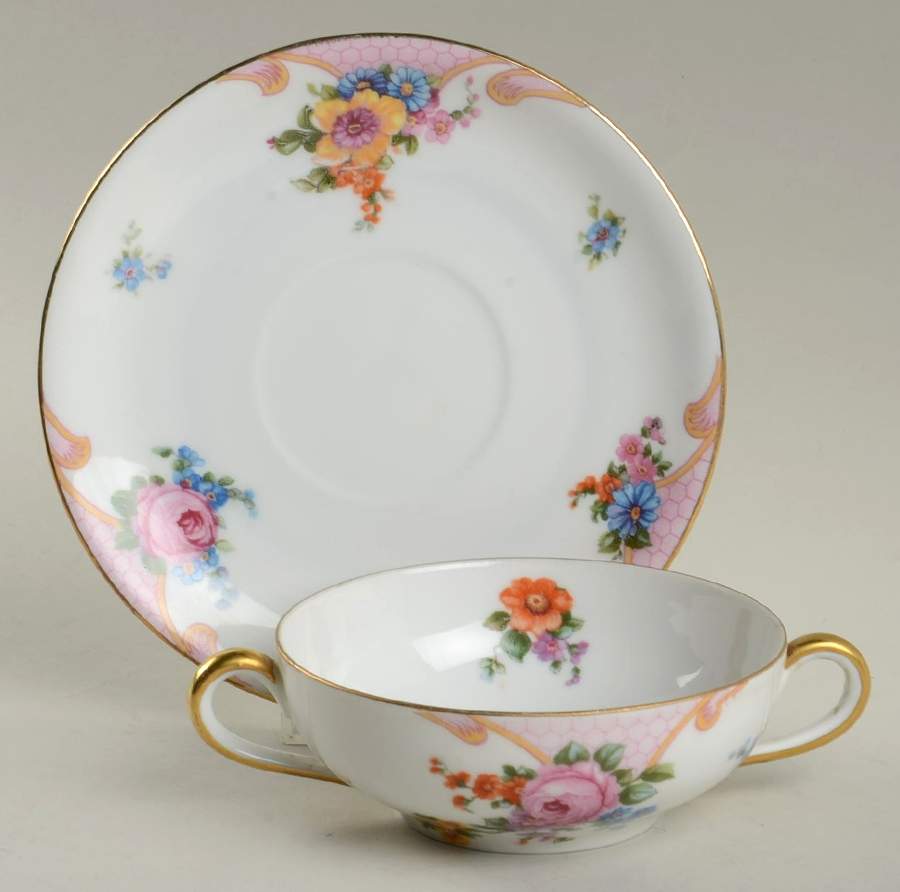 Bridal Rose (White Background) Flat Cream Soup Bowl & Saucer Set by Epiag-1