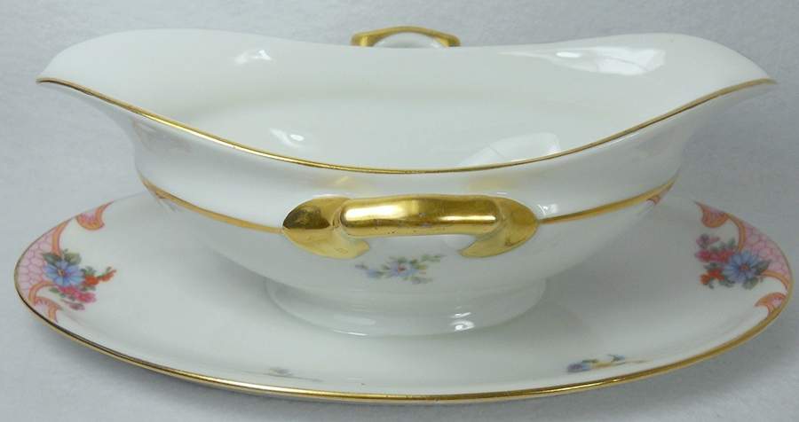 Bridal Rose (White Background) Gravy Boat with Attached Underplate by Epiag-1