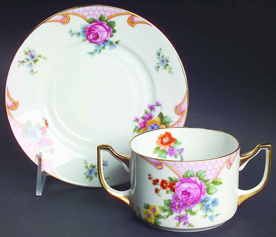 Bridal Rose (White Background) Flat Bouillon Cup & Saucer by Epiag-1
