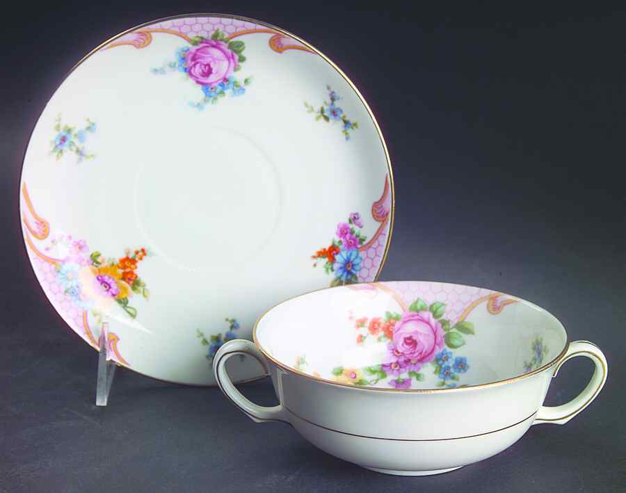 Bridal Rose (White Background) Flat Cream Soup Bowl & Saucer Set by Epiag-1