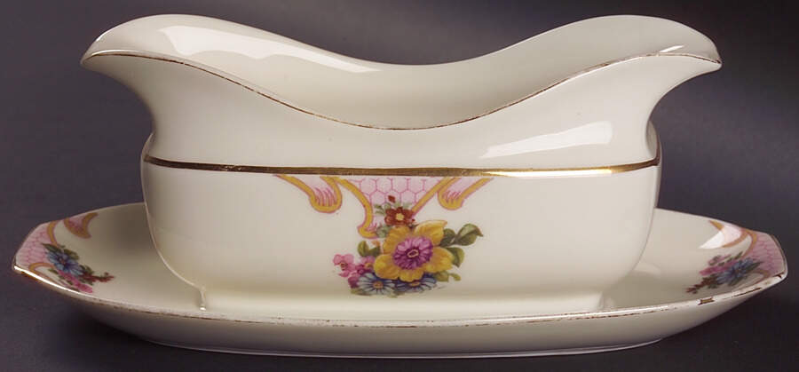 Bridal Rose (Cream Background) Gravy Boat with Attached Underplate by Epiag-1
