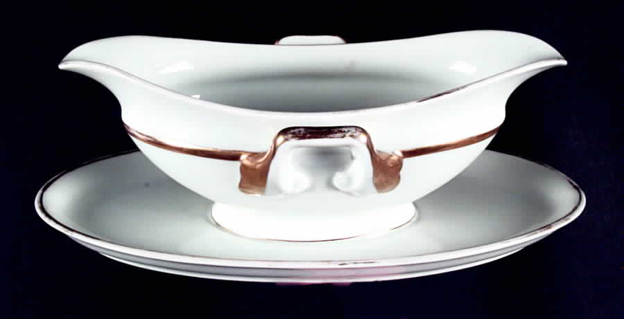Coin Gold Whitehouse Gravy Boat with Attached Underplate by Epiag-1