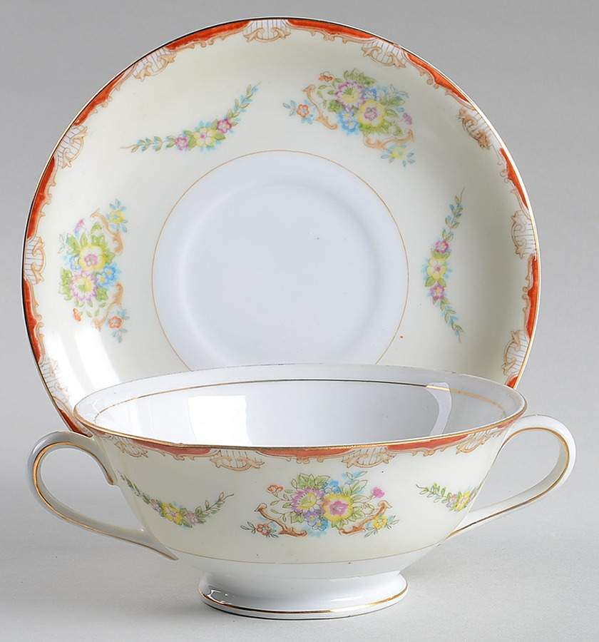 EMP39 Footed Cream Soup Bowl & Saucer Set by Empress (Japan)-1
