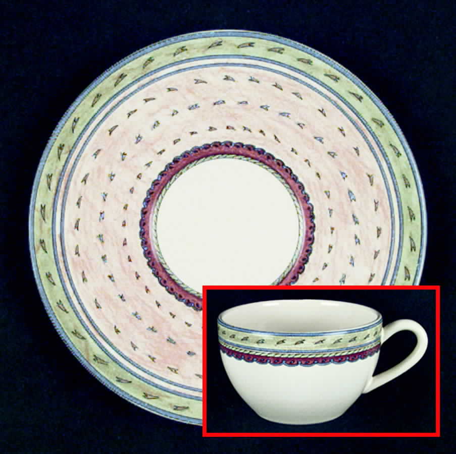 Mascarade Flat Cup & Saucer Set by Ceramiques Elchinger-1