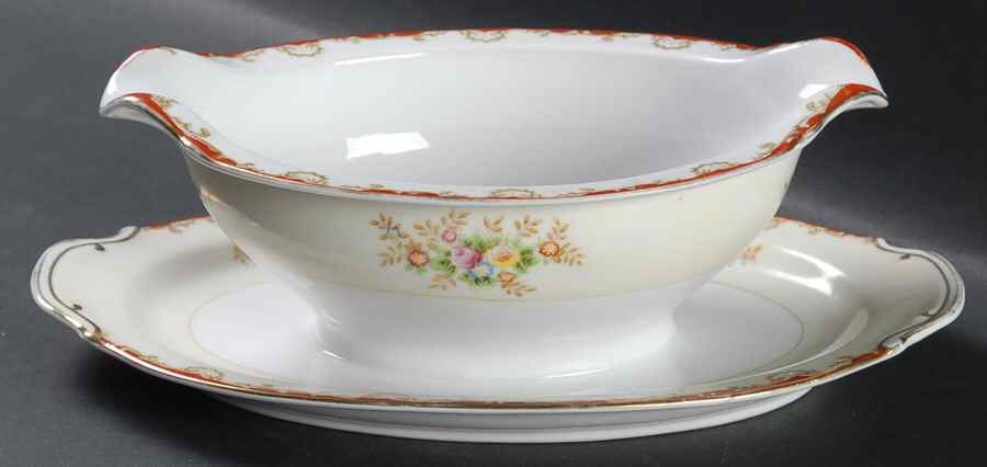 EMP77 Gravy Boat with Attached Underplate by Empress (Japan)-1