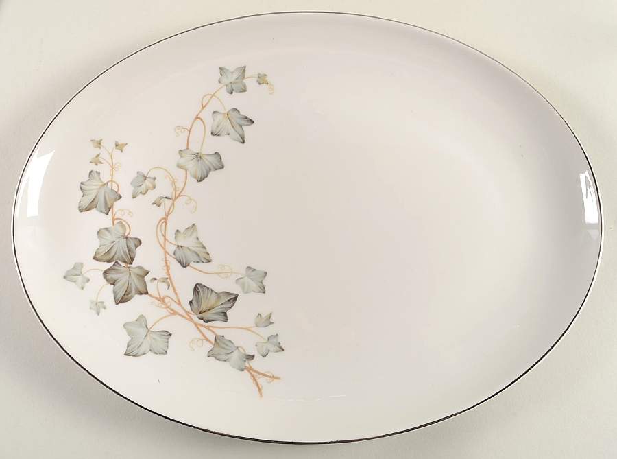EMB76 (Platinum Trim) 13" Oval Serving Platter by Embassy (American)-1