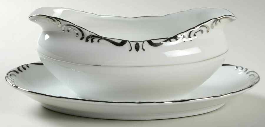 Regent Platinum Gravy Boat with Attached Underplate by Empress (Japan)-1