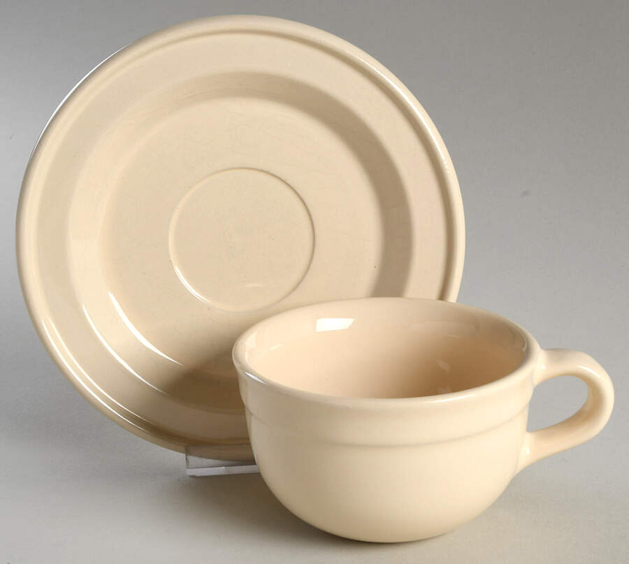 Le Potier Creme (Ivoire) Flat Cup & Saucer Set by Emile Henry-1