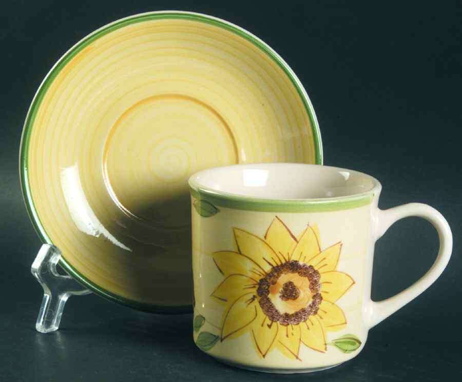 Sunflower Poise Flat Cup & Saucer Set by Essential Home-1