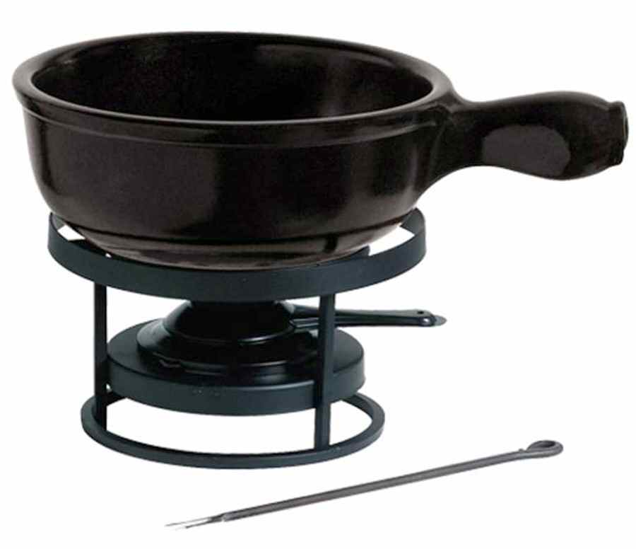 Flame Black 9 Pc Fondue Set (Open Pot,6 Forks, Stand & Burner) by Emile Henry-1
