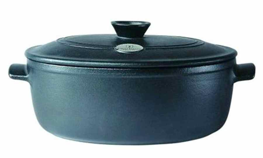 Flame Black 6.25 Qt Oval Stew Pot W/Lid by Emile Henry-1