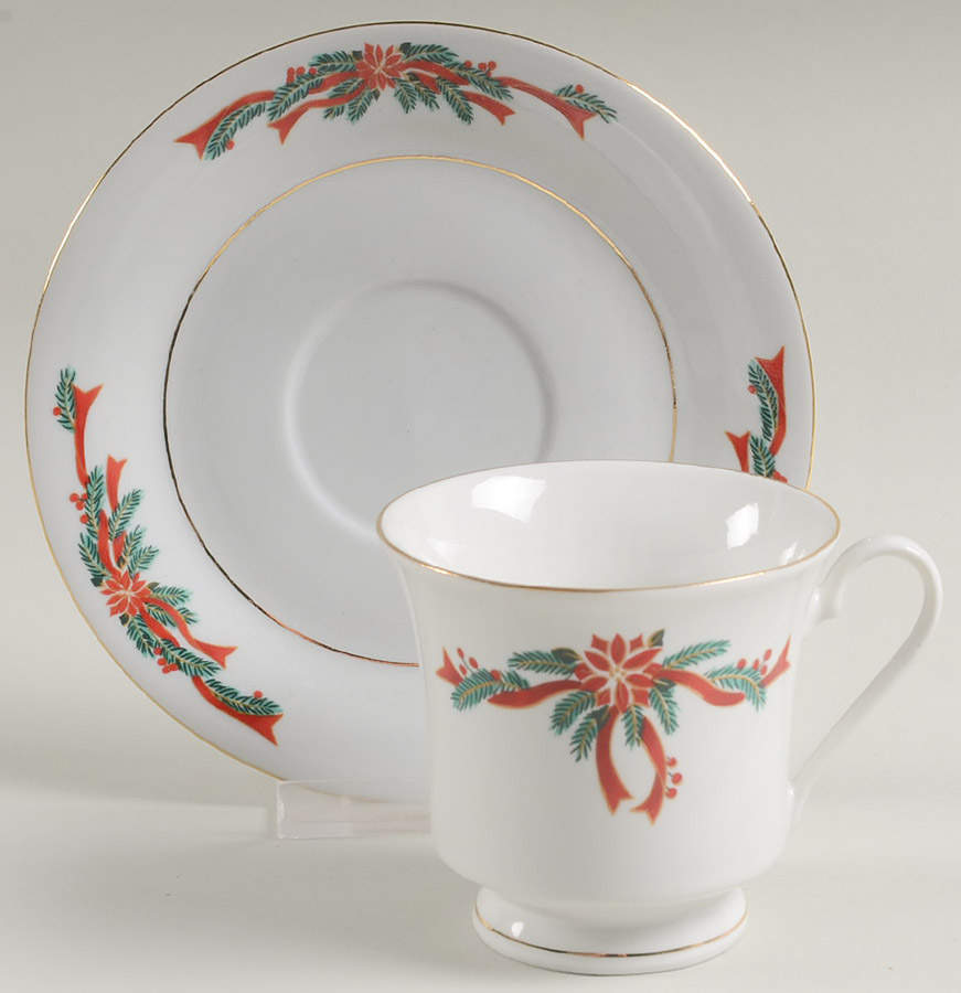 Poinsettia & Ribbon Footed Cup & Saucer Set by Fairfield-1