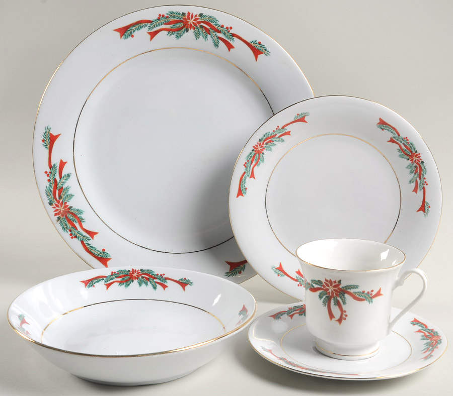 Poinsettia & Ribbon 5 Piece Place Setting by Fairfield-1