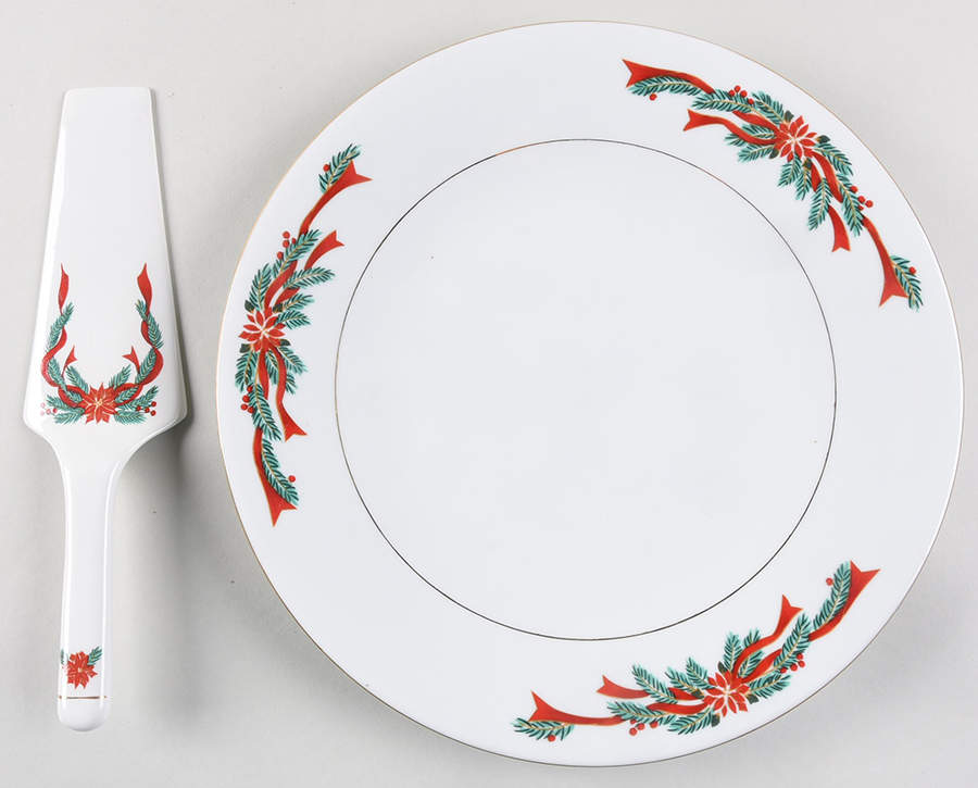 Poinsettia & Ribbon Cake Aka Dinner Plate & Server w/Box by Fairfield-1