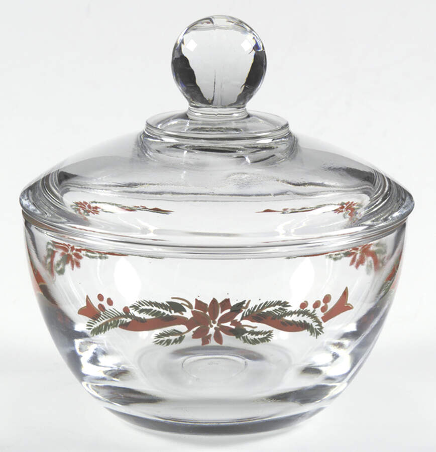 Poinsettia & Ribbon Glassware Sugar Bowl & Lid by Fairfield-1