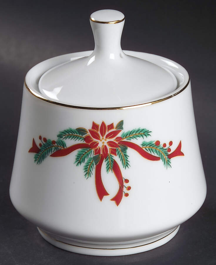 Poinsettia & Ribbon Sugar Bowl & Lid by Fairfield-1