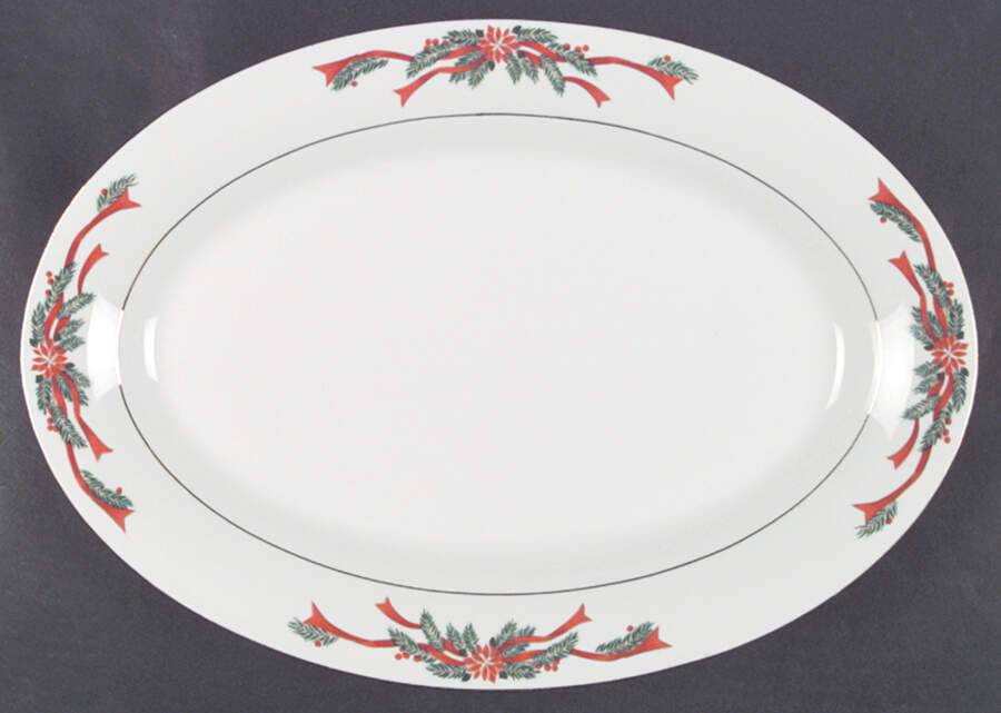 Poinsettia & Ribbon 14" Oval Serving Platter by Fairfield-1