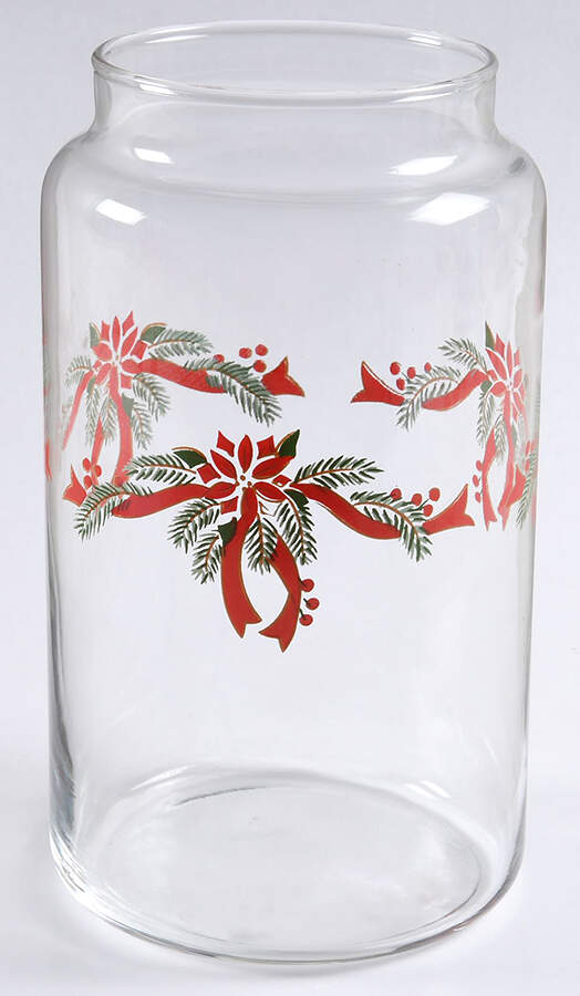 Poinsettia & Ribbon Large Glassware Cylinder Storage Jar No Lid by Fairfield-1