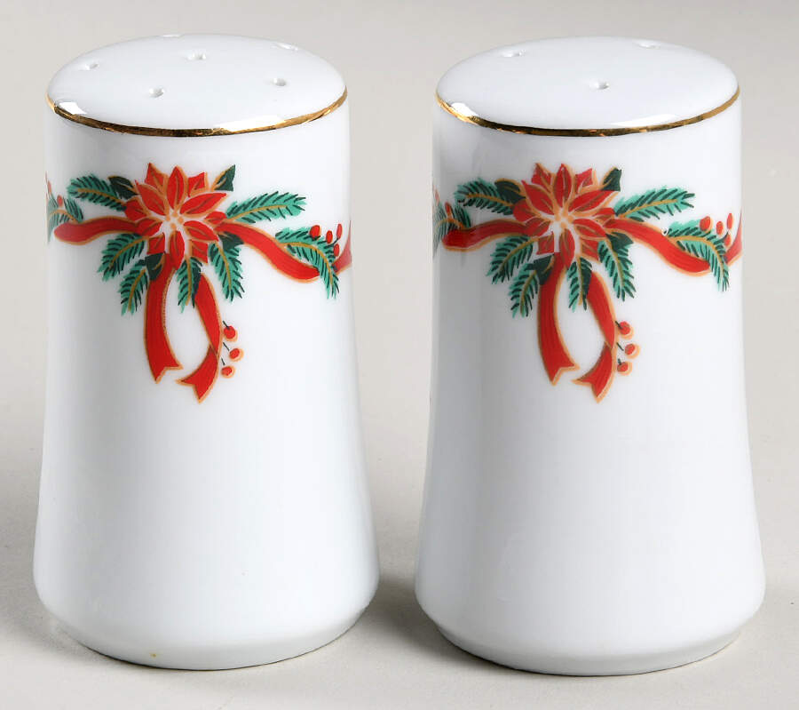 Poinsettia & Ribbon Salt & Pepper Set by Fairfield-1