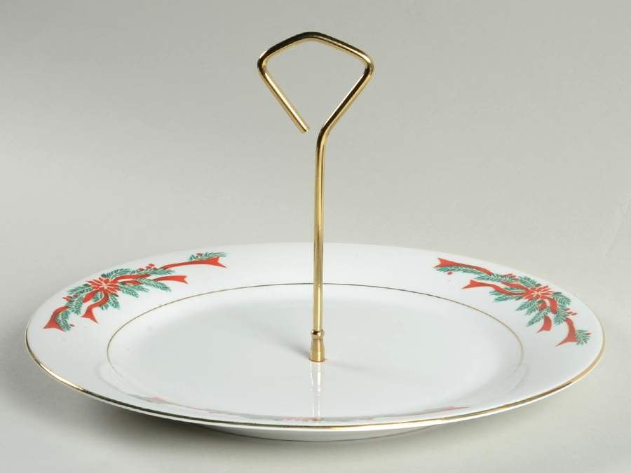 Poinsettia & Ribbon Round Serving Plate with Handle (DP) by Fairfield-1