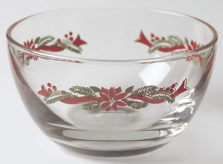 Poinsettia & Ribbon Glassware Sugar Bowl No Lid by Fairfield-1