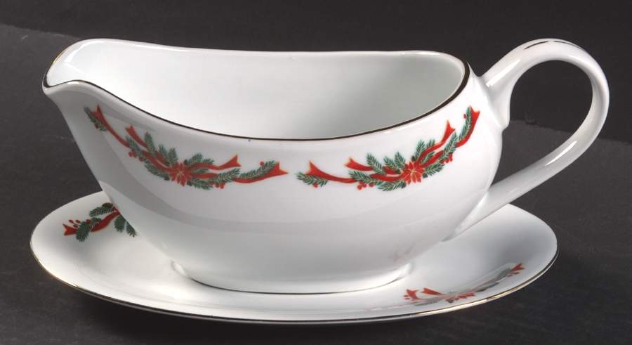 Poinsettia & Ribbon Gravy Boat & Underplate by Fairfield-1