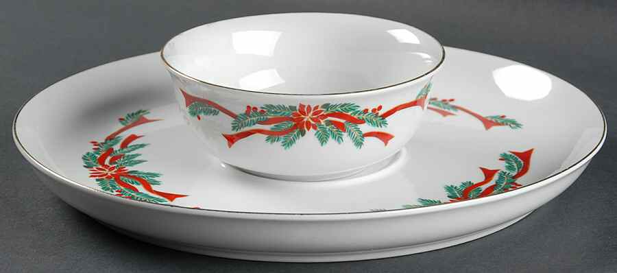 Poinsettia & Ribbon Chip and Dip Set (Uses Fruit Bowl) by Fairfield-1