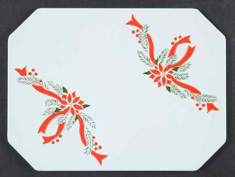 Poinsettia & Ribbon 8" Rectangular Hot Mat,Cardboard Back by Fairfield-1