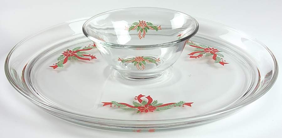 Poinsettia & Ribbon 2-Piece Glassware Chip and Dip Set by Fairfield-1
