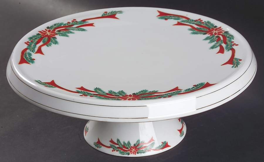 Poinsettia & Ribbon 11" Diameter Pedestal Cake Stand by Fairfield-1