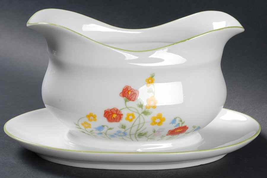 English Flowers Gravy Boat with Attached Underplate by Favolina-Karolina-1